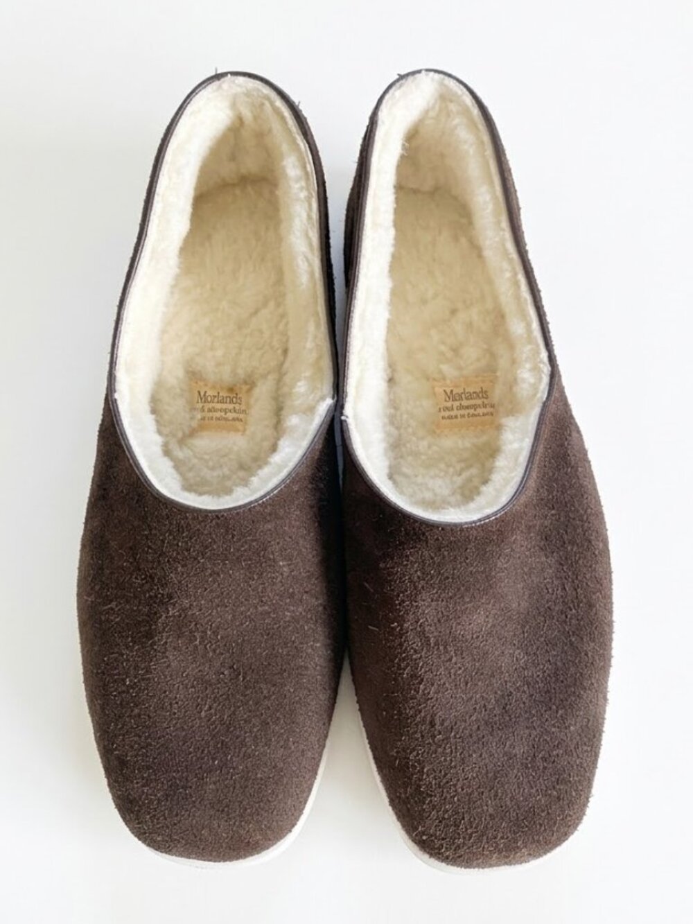 Morlands VTG Unisex Suede Sheepskin Slippers Made in England, W 13 M 11.5 Brown